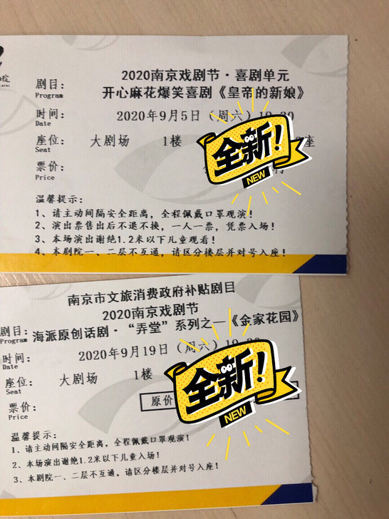 2020南京剧院演出票根，22届初三学生艺...