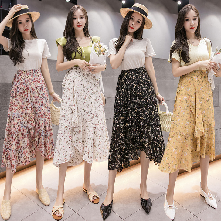 宁莎半身裙女夏系带荷叶边2020时尚百搭不...