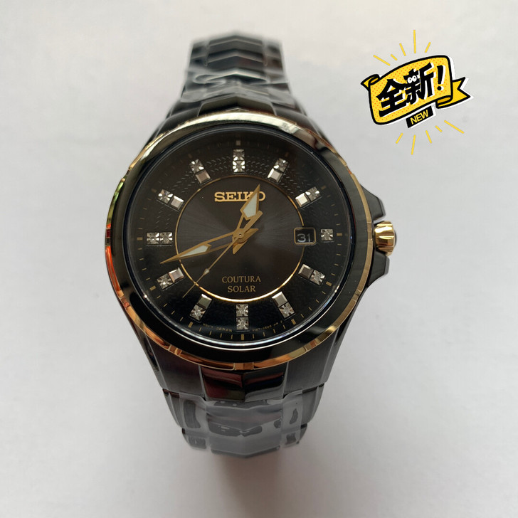 精工SEIKO光动能黑盘黑钢镶钻男士手表s...