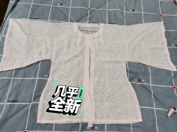 汉服来料 圆领半袖珍珠扣粉色蕾丝雪纺上衣1...