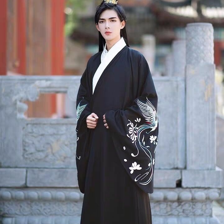 如梦霓裳汉服传统男款道袍秋风辞青鸟绣花大袖...