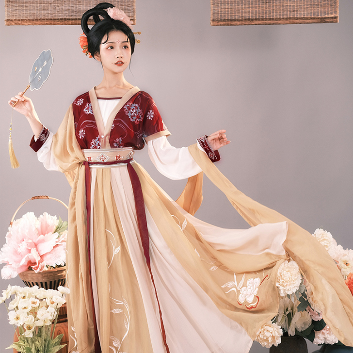 耀春醉芙蓉原创唐制汉服女中国风唐背子对襟衫...