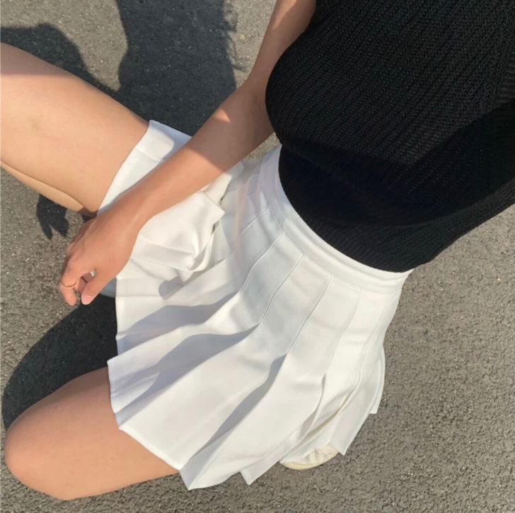 秋夏港风黑色a字高腰百褶裙女 韩版学生ch...