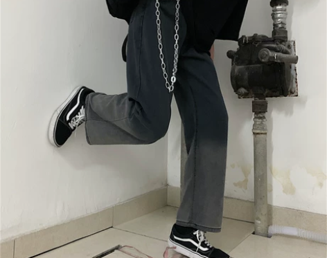 韩版ins原宿风裤子街头复古渐变水洗牛仔裤...