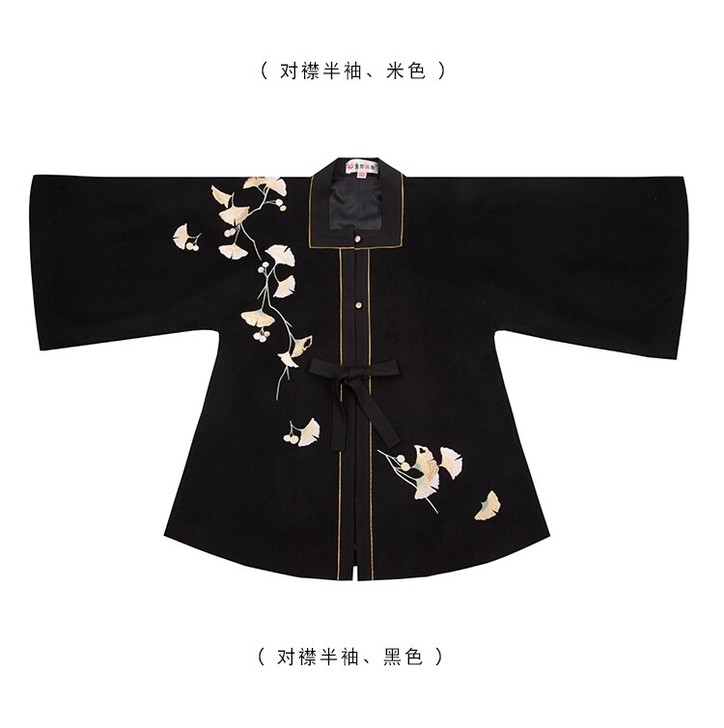 【出】重回汉唐 佳期 方领半袖（黑）全新带牌