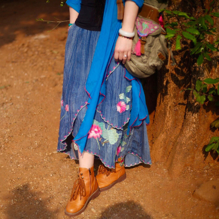 花制作 那年花开 新款原创设计女装牛仔裙民...