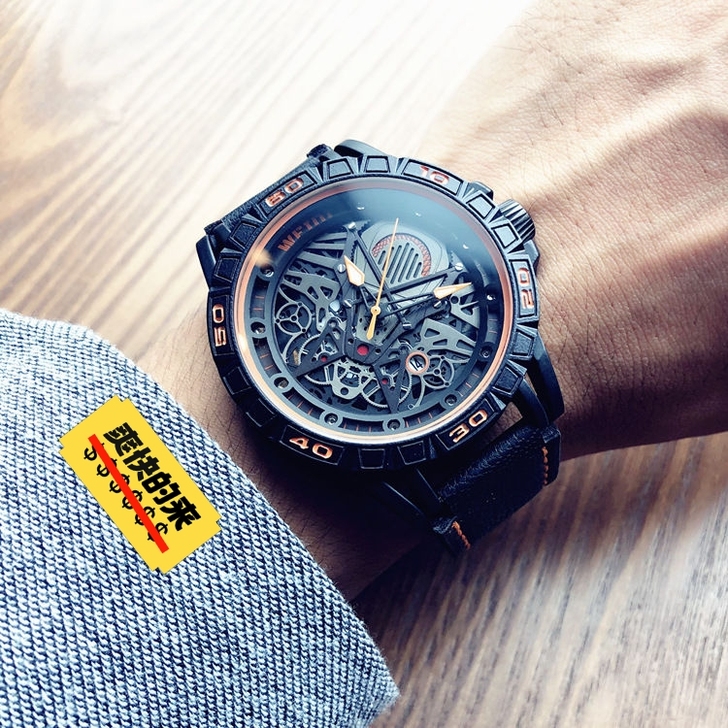 镂空手表黑科技新款大表盘学生个性潮流真皮带...