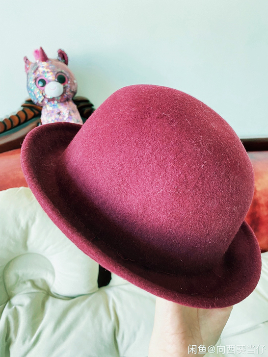 买一送一酒红色韩版圆顶小礼帽羊毛呢