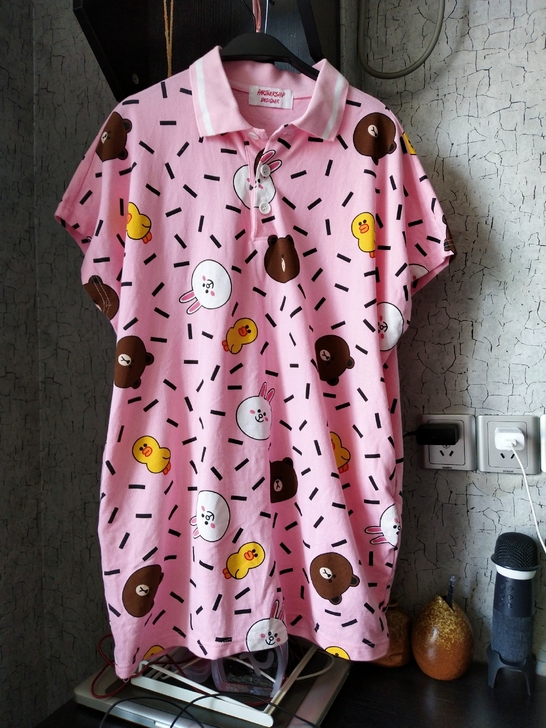 可可爱爱粉色卡通图案翻领连衣裙