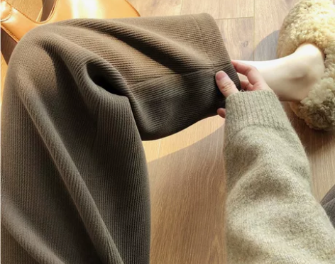 棕咖色灯芯绒阔腿裤女直筒秋冬休闲宽松九分哈...