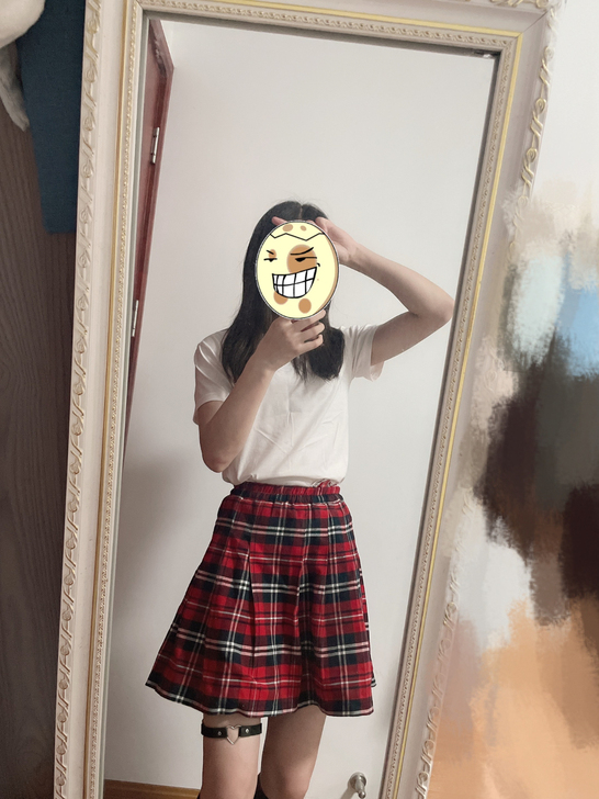 学生裙 红格子裙 松紧带腰围