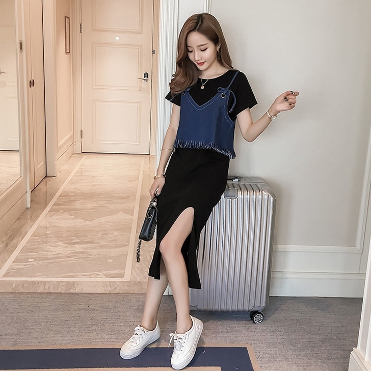 连衣裙套装女时尚夏韩版2021夏新款时尚牛...