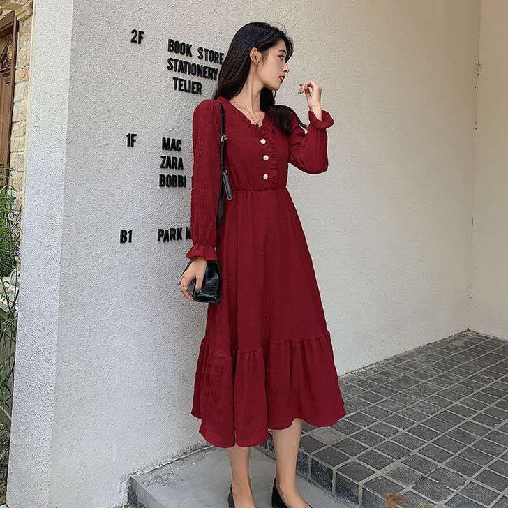 !特价!赫本风法式白裙长袖连衣裙女气质显瘦...