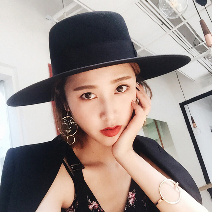 法式夏季毛呢帽子平顶羊毛礼帽女春秋英伦名媛...