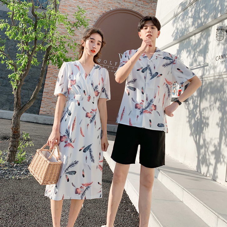 茵茵情侣装夏装连衣裙女新款法式小众设计感#...