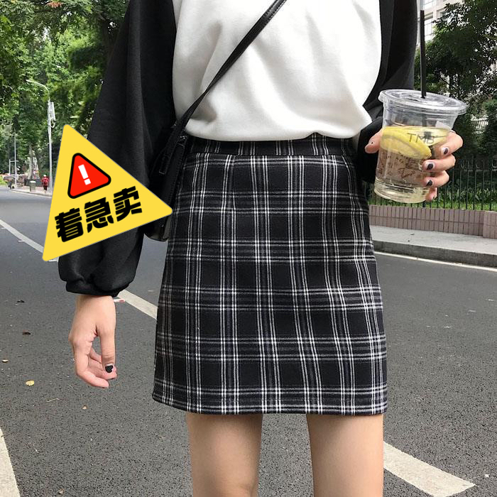 新款格子半身裙女秋冬韩版高腰A字裙防走光短...