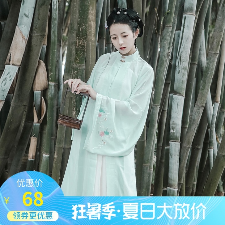 白栀青衫原创汉服《素峦》明制立领对襟长衫春...