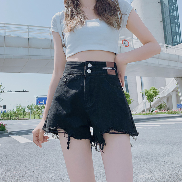 MGHG女士网红破洞牛仔短裤女夏天薄款宽松...