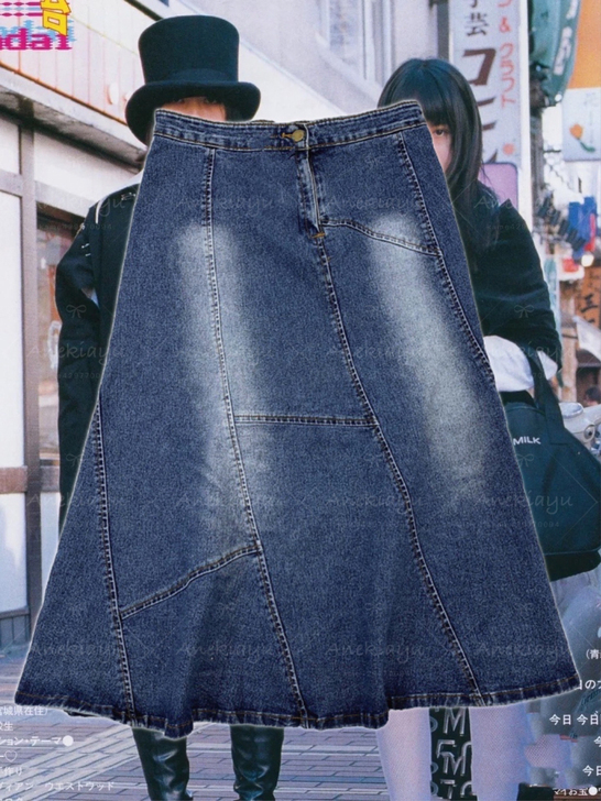 Vintage日本古着牛仔半身裙90s做旧...