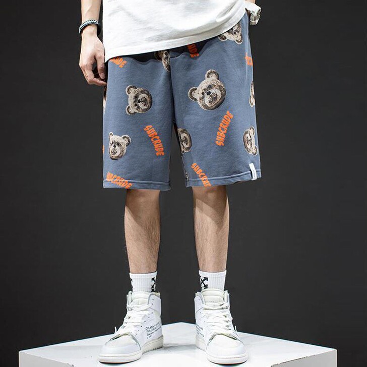 夏季新款小熊满印运动短裤男超火cec情侣日...