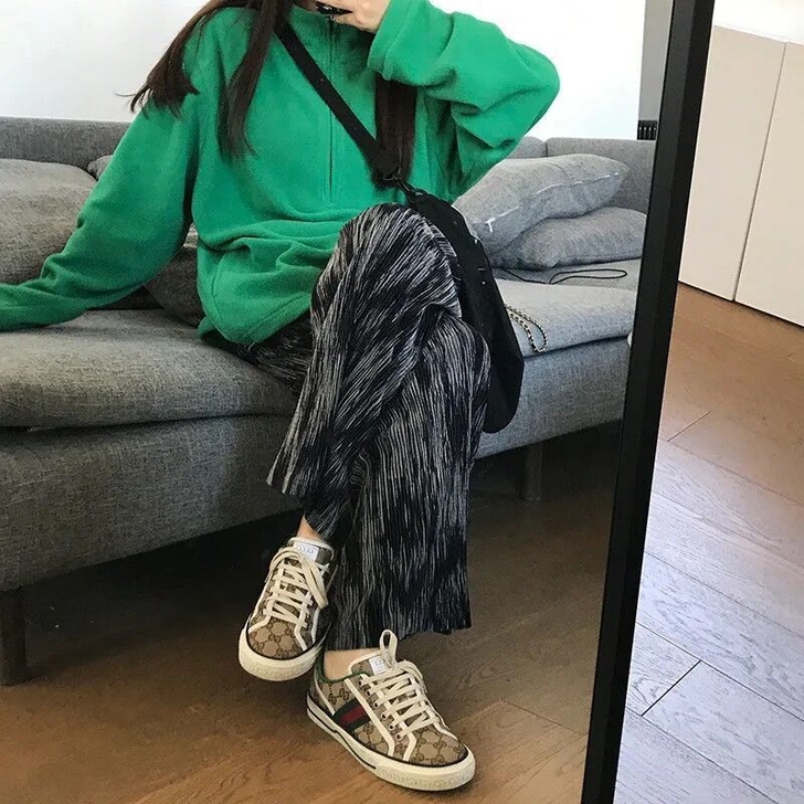 春秋新款宽松直筒休闲丝绒扎染裤女潮流百搭条...