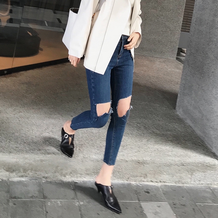 aminstyle破洞牛仔小脚裤xs尺码