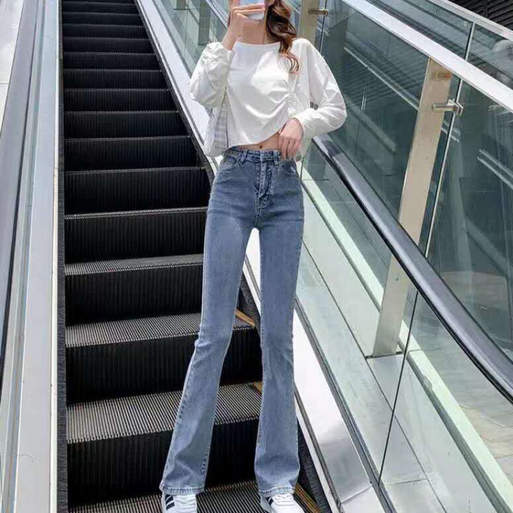 新款微喇牛仔裤女弹力韩版学生喇叭裤高腰显瘦...