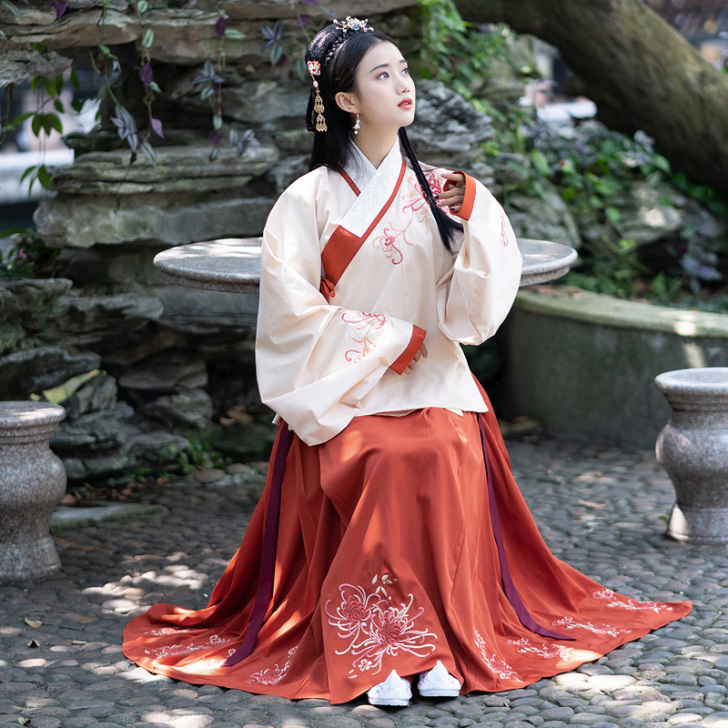 汉古乐府原创彼岸花汉服女传统明制袄裙套装学...