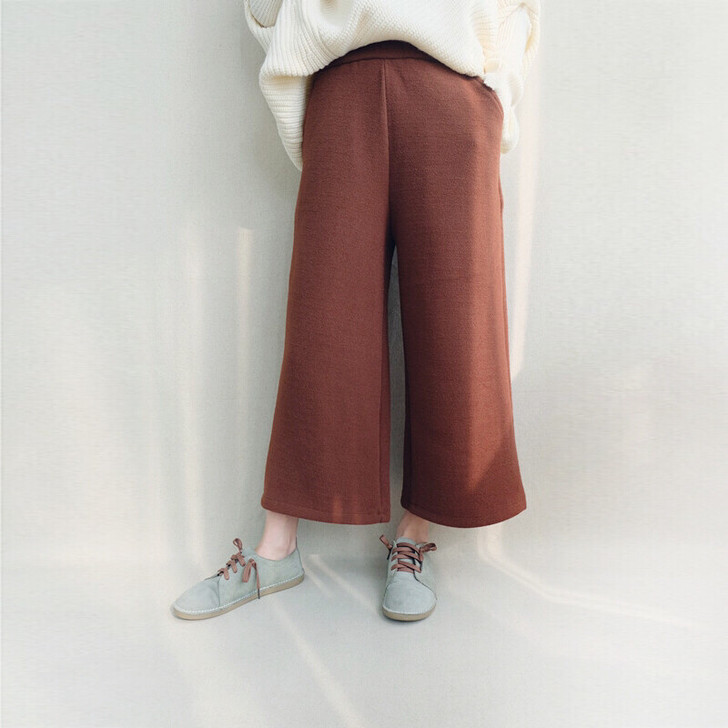 九分松紧腰毛呢裤