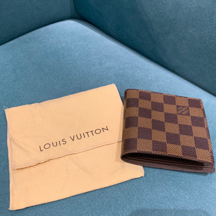 lv棕棋盘格短款钱包