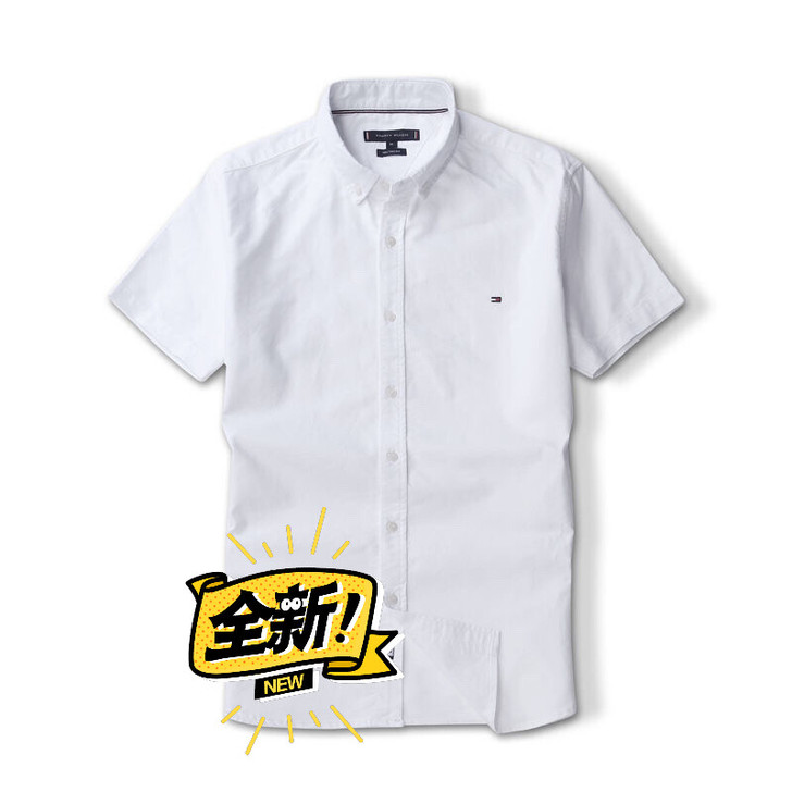 夏季新款Tommy汤米短袖衬衫男士青年翻领...