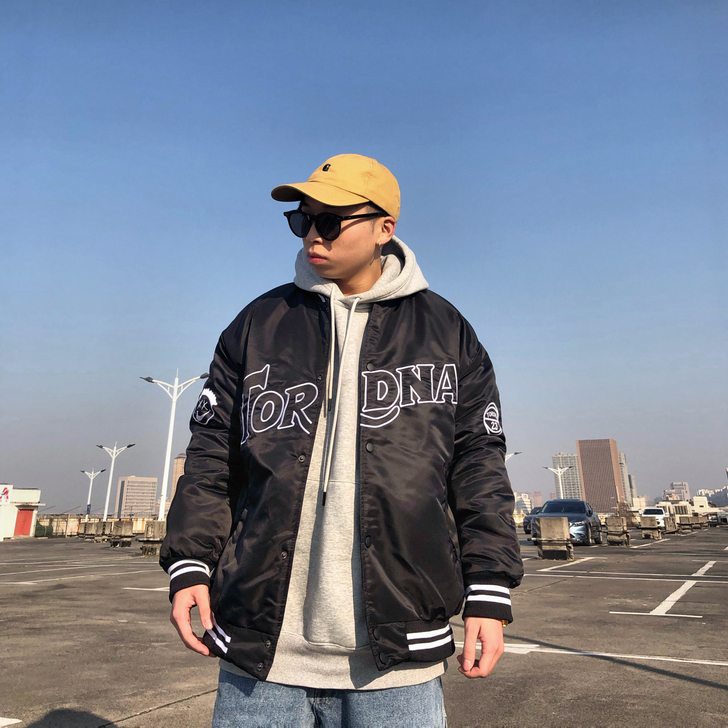 国潮复古棒球棉服宽松潮牌教练夹克加厚棉袄古...