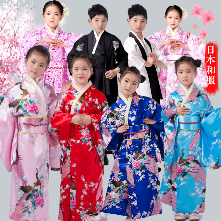日式和服男女童正装传统樱花振袖小学生cos...
