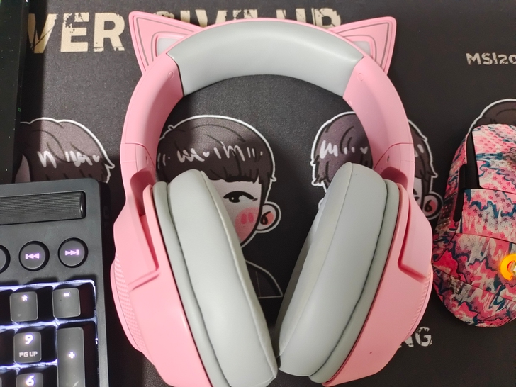 雷蛇北海巨妖BT粉色猫耳耳机 无线