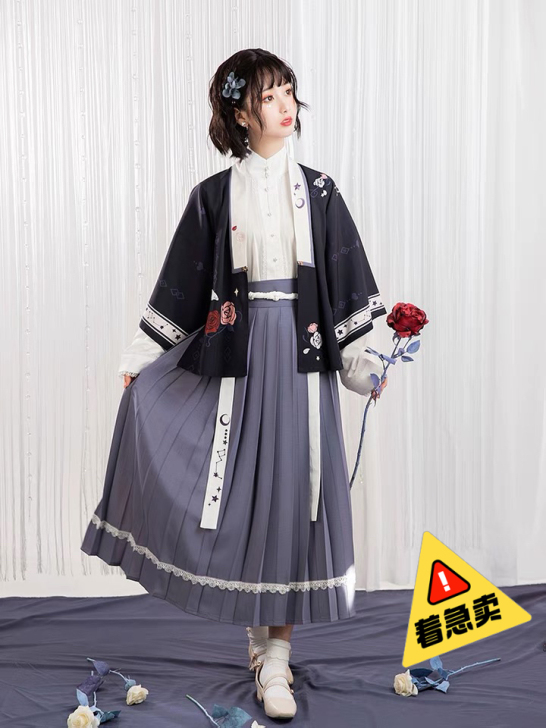 繁花入梦  朱砂泪明制合领对襟短衫中长褶裙...