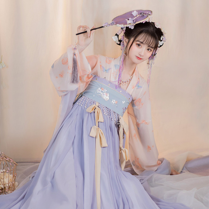 池夏 繁花入梦:兔姬 唐制对襟短衫齐胸裙诃...