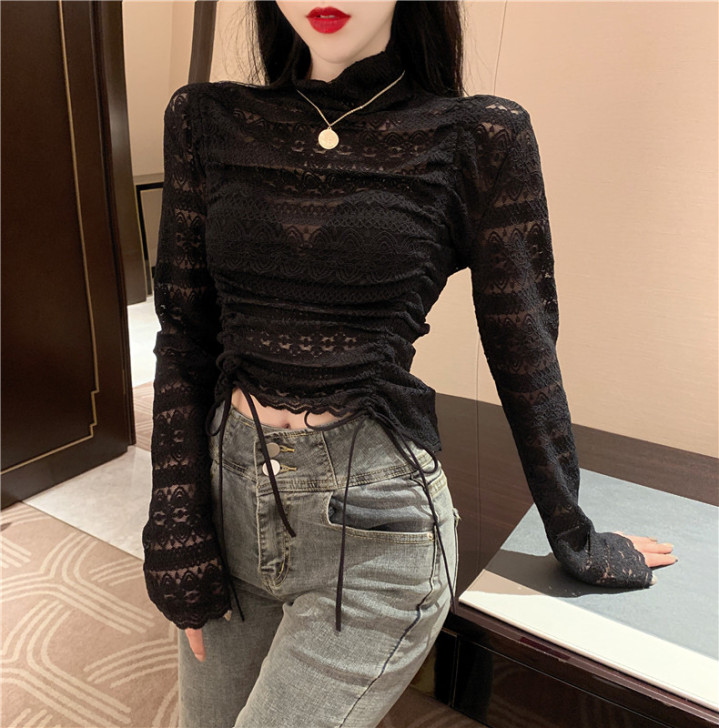 性感镂空蕾丝衫女2019秋冬新款修身洋气半...