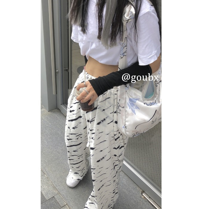 裤子女2020年新款秋季白色长裤宽松显瘦扎...