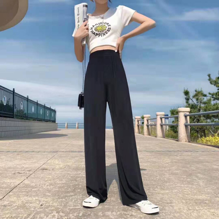 Zara冰丝裤夏季直筒落地裤潮流均码