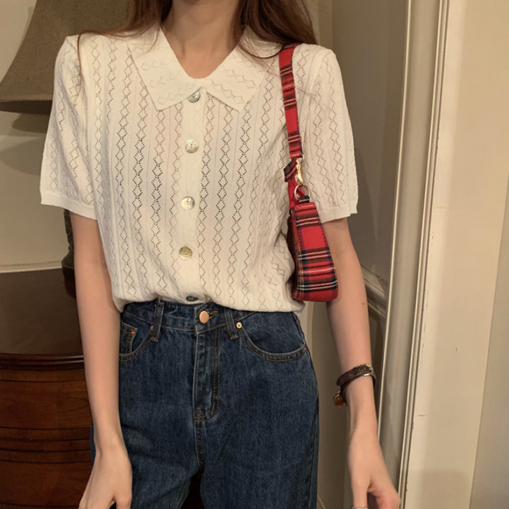 白色防晒衬衫女短袖夏季外穿薄款方领短款法式...