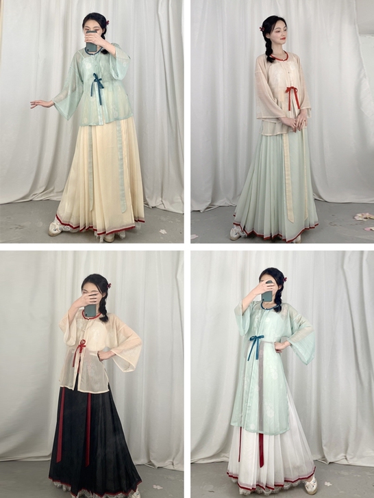 无衣饮羽原创汉服明制对襟印花圆领衫春夏长短...