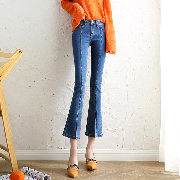 微喇牛仔裤女九分裤新款韩版小个子chic裤...