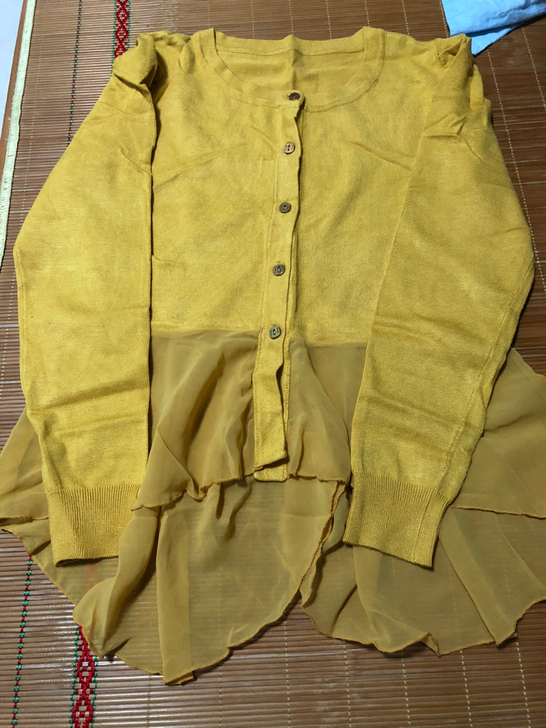 秋装针织衫,可做开衫,下摆拼接雪纺,料子柔...