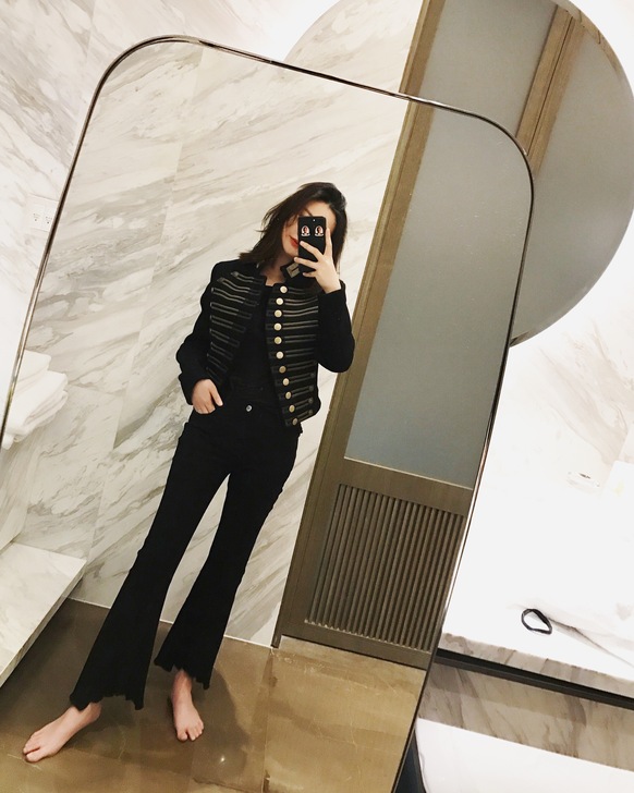 vcruan显瘦喇叭流苏牛仔裤