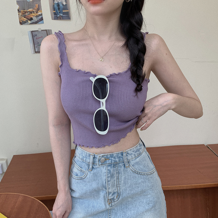 紫色针织小吊带背心女夏内搭外穿网红潮打底衫...