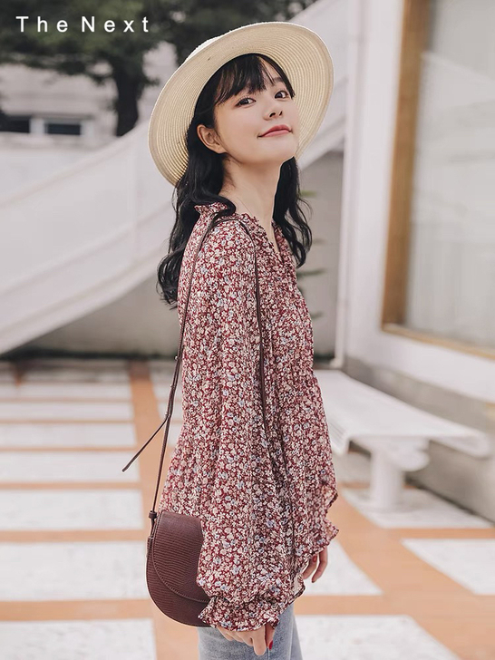 碎花长袖雪纺衫2021年春季新款女##am...