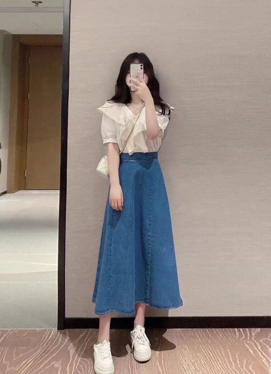 K小姐女装自制 拼接高腰中裙a型半身裙收腰...