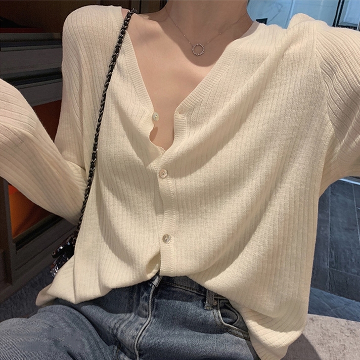 白色针织开衫短款外套薄款女装2021新款春...
