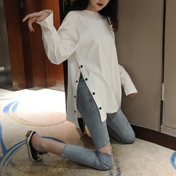 2020春秋冬新款白色t恤女宽松中长款韩版...