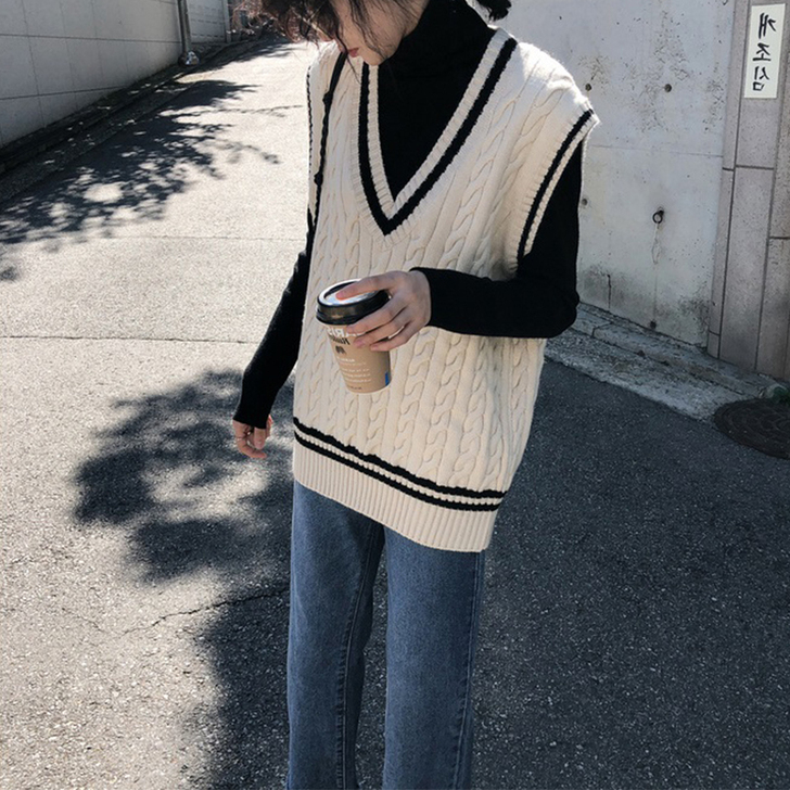 v领毛衣女春秋宽松套头百搭复古2021新款...